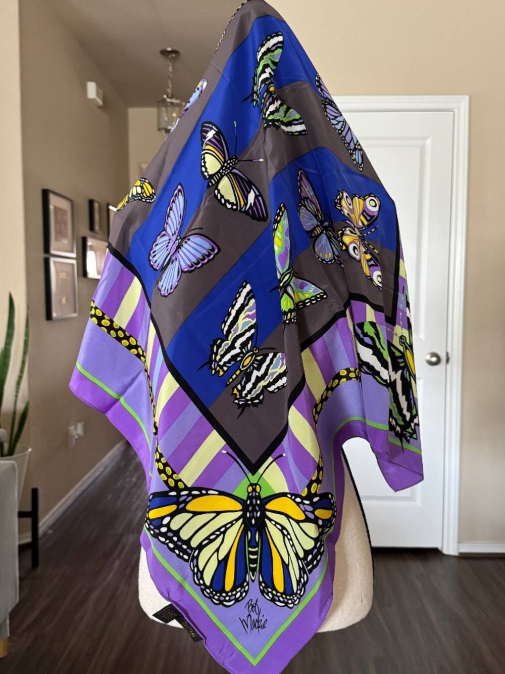 Vintage Bob Mackie Wearable Art Silk Scarf Butterfly Design